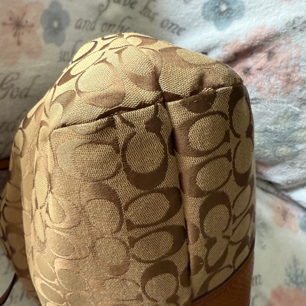 COACH F31444 Signature Snakeskin Stripe Saddle Tote Khaki Shoulder Bag EUC - Picture 7 of 16